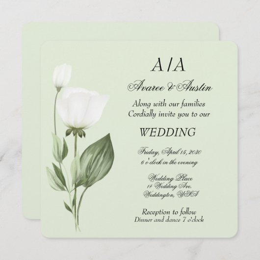 Invitation Mariage de printemps des Tulipes blanches (Devant / Derrière)