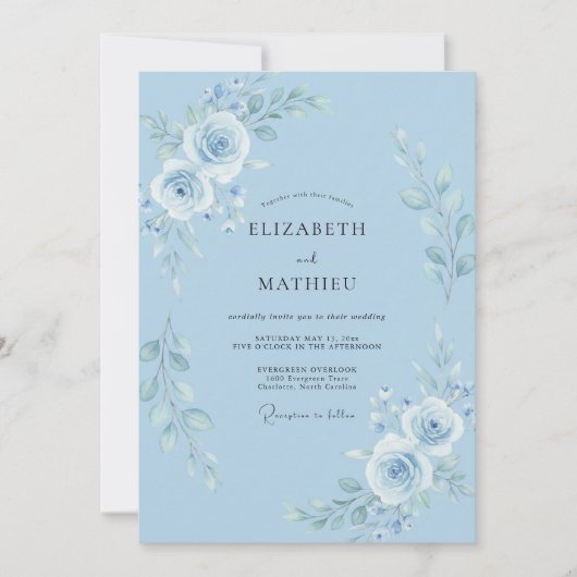 Invitation Mariage de printemps divin bleu clair (Devant)