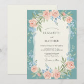 Invitation Mariage de printemps divin sarcelle (Devant / Derrière)