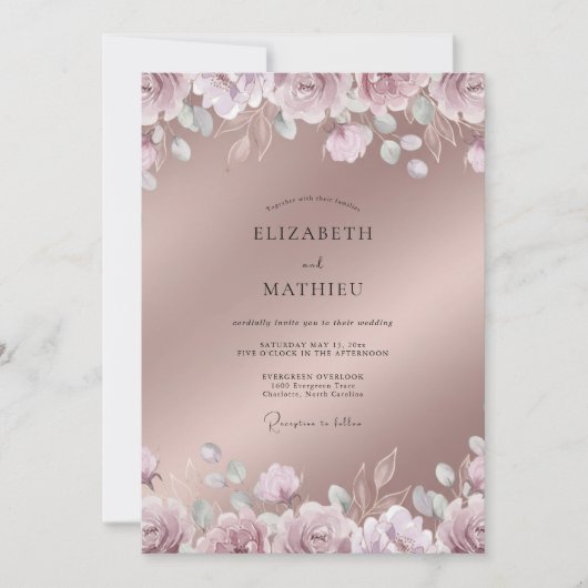 Invitation Mariage de printemps doré rose lustré (Devant)