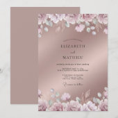 Invitation Mariage de printemps doré rose lustré (Devant / Derrière)