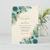 Invitation Mariage de printemps doré sarcelle (Debout devant)