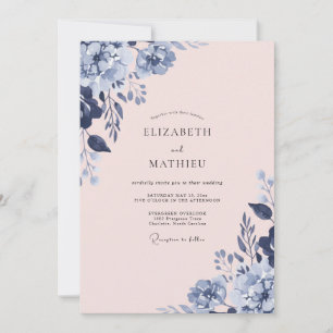 Invitation Mariage de printemps doux bleu marine