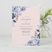 Invitation Mariage de printemps doux bleu marine (Debout devant)
