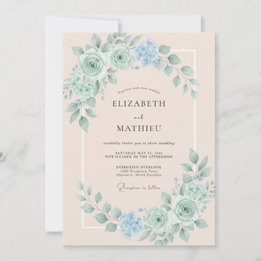 Invitation Mariage de printemps doux vert menthe (Devant)