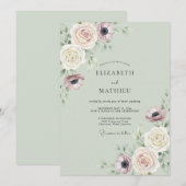 Invitation Mariage de printemps doux vert sauge (Devant / Derrière)