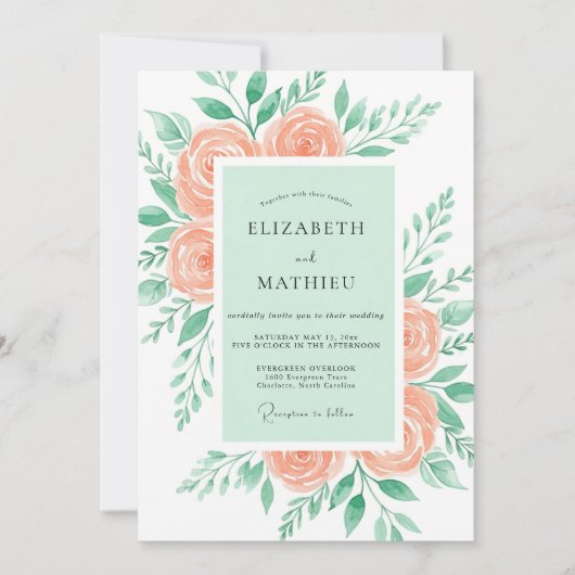 Invitation Mariage de printemps effervescent vert menthe (Devant)