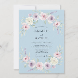 Invitation Mariage de printemps élégant bleu poudré