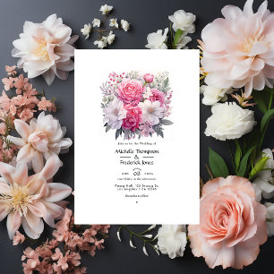 Invitation Mariage de printemps en argent et rose doux