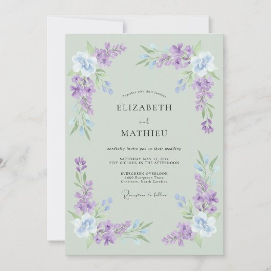 Invitation Mariage de printemps en cascade vert sauge (Devant)