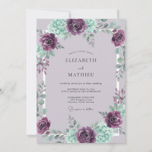 Invitation Mariage de printemps enchanteur prune et menthe