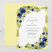 Invitation Mariage de printemps ensoleillé bleu marine (Devant / Derrière)