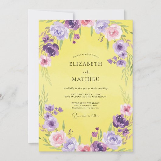 Invitation Mariage de printemps ensoleillé jaune citron (Devant)