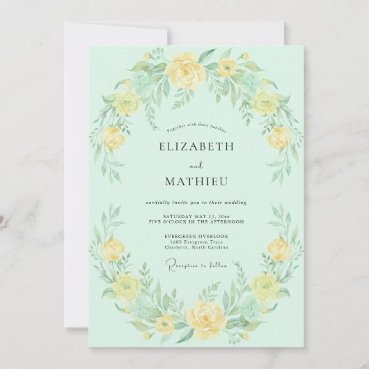 Invitation Mariage de printemps ensoleillé vert menthe (Devant)