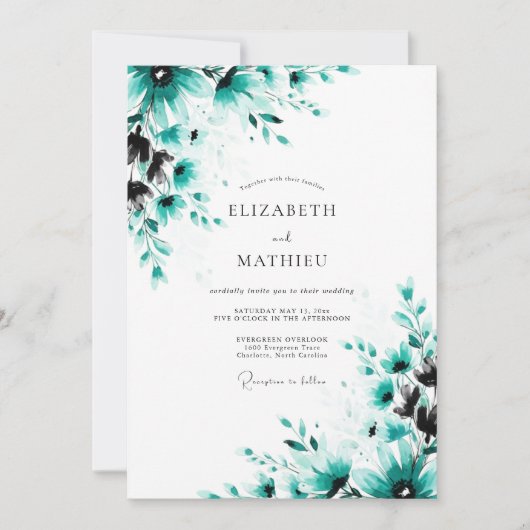 Invitation Mariage de printemps époustouflant sarcelle (Devant)