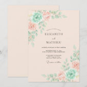Invitation Mariage de printemps éthéré aux teintes de menthe (Devant / Derrière)