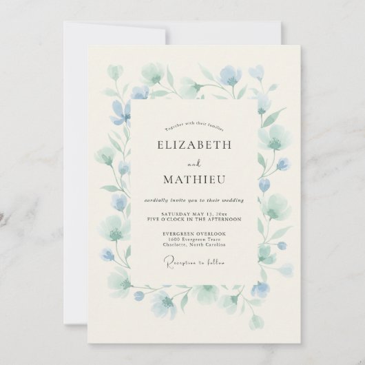 Invitation Mariage de printemps éthéré bleu aqua (Devant)