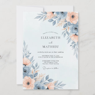 Invitation Mariage de printemps éthéré bleu ardoise