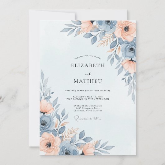 Invitation Mariage de printemps éthéré bleu ardoise (Devant)