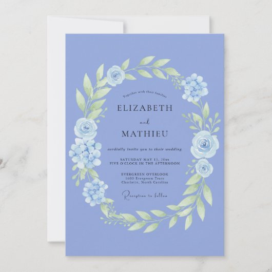 Invitation Mariage de printemps éthéré bleu barbeau (Devant)