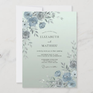Invitation Mariage de printemps éthéré bleu brumeux