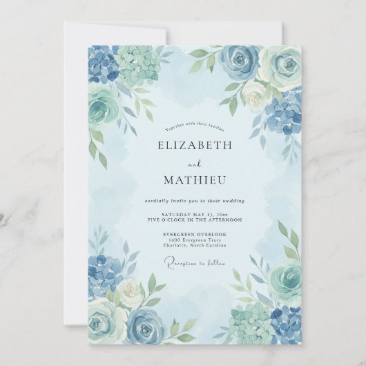 Invitation Mariage de printemps éthéré bleu clair (Devant)