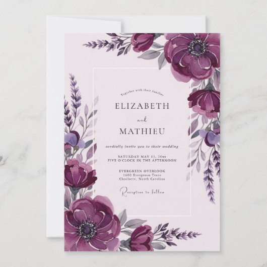 Invitation Mariage de printemps éthéré Deep Purple (Devant)