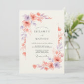 Invitation Mariage de printemps éthéré lavande pêche (Debout devant)