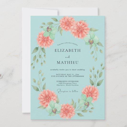 Invitation Mariage de printemps éthéré sarcelle (Devant)