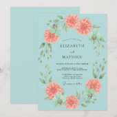 Invitation Mariage de printemps éthéré sarcelle (Devant / Derrière)