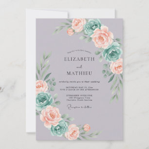 Invitation Mariage de printemps éthéré sarcelle et lavande