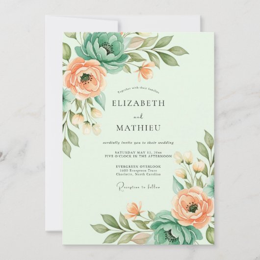 Invitation Mariage de printemps éthéré vert menthe (Devant)
