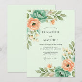 Invitation Mariage de printemps éthéré vert menthe (Devant / Derrière)