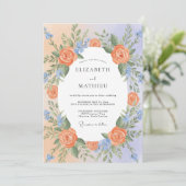 Invitation Mariage de printemps exubérant bleu pêche (Debout devant)