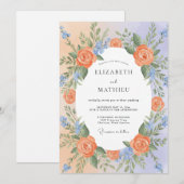 Invitation Mariage de printemps exubérant bleu pêche (Devant / Derrière)