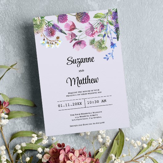 Invitation Mariage de printemps fleur sauvage violet de lavan