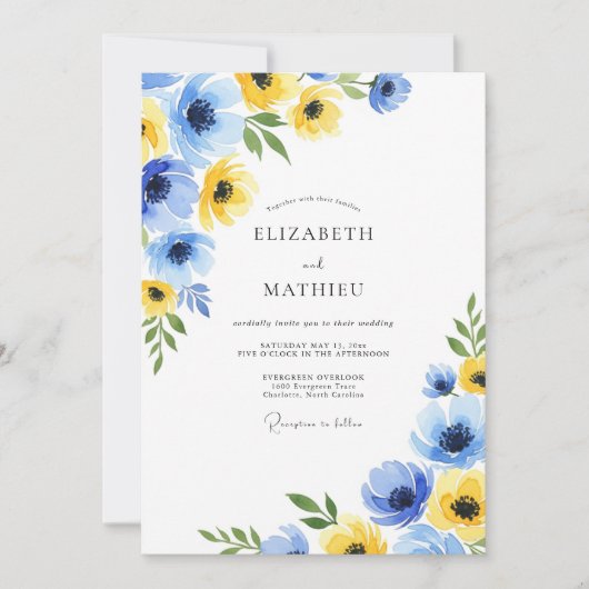 Invitation Mariage de printemps fleuri jaune d'Azur (Devant)