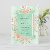 Invitation Mariage de printemps fleuri vert menthe (Debout devant)