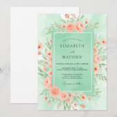 Invitation Mariage de printemps fleuri vert menthe (Devant / Derrière)
