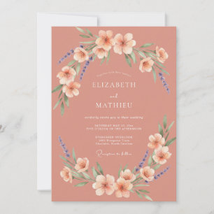 Invitation Mariage de printemps floral aquarelle pêche