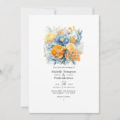 Invitation Mariage de printemps floral bleu et orange pâle (Devant)