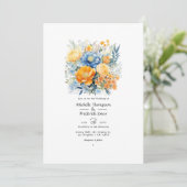 Invitation Mariage de printemps floral bleu et orange pâle (Debout devant)