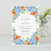 Invitation Mariage de printemps floral bleu orange (Debout devant)