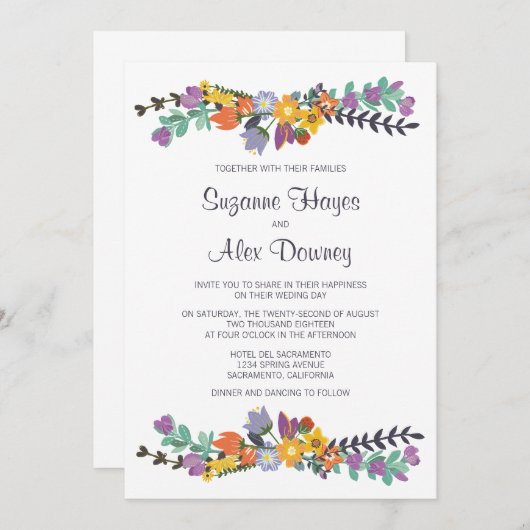 Invitation Mariage de printemps floral brillant (Devant / Derrière)