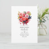 Invitation Mariage de printemps floral corail et berry (Debout devant)