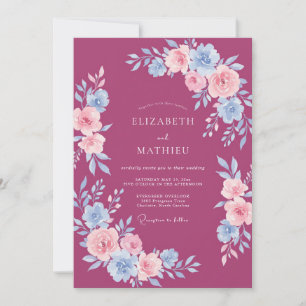 Invitation Mariage de printemps floral gracieux magenta