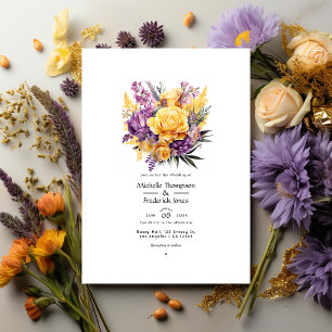 Invitation Mariage de printemps floral lavande et jaune doré