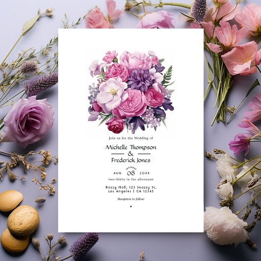 Invitation Mariage de printemps floral pourpre rose