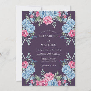 Invitation Mariage de printemps floral ravissant aux tons pru
