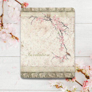 Invitation mariage de printemps floral rose cerisier japonais